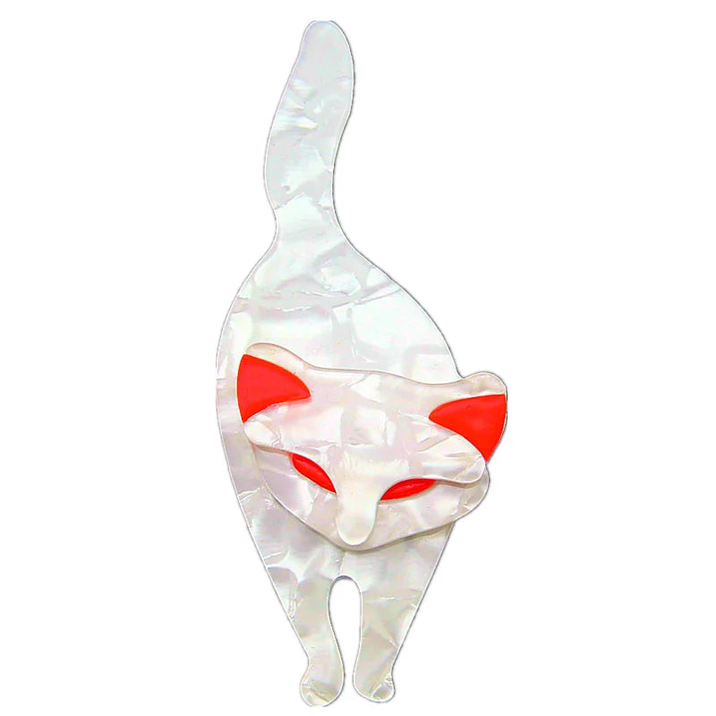 Classic Designer Red Ears Little fox Noble White Cat Cute Children's Acrylic Brooch for Women