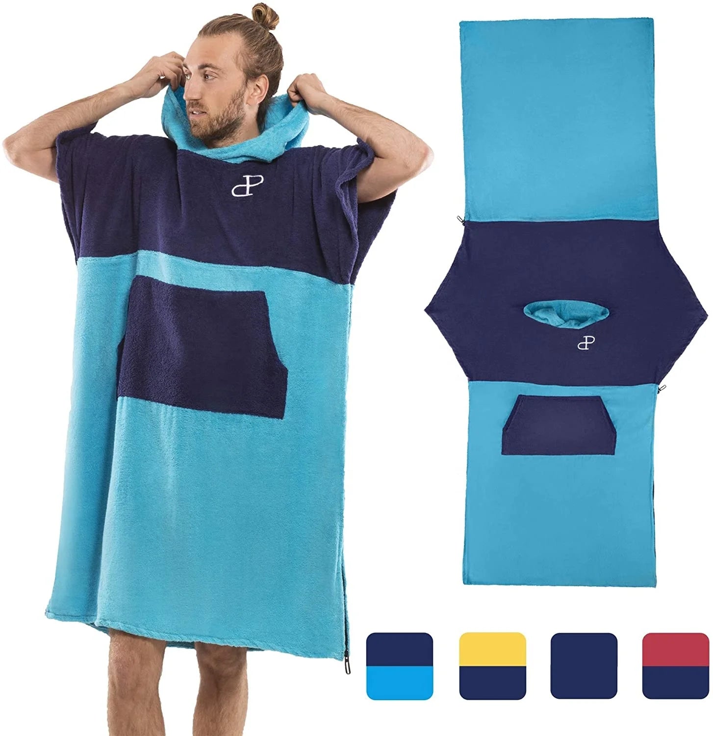 2 in 1 New Design Beach TowelHooded Poncho Towel With Side Zippers