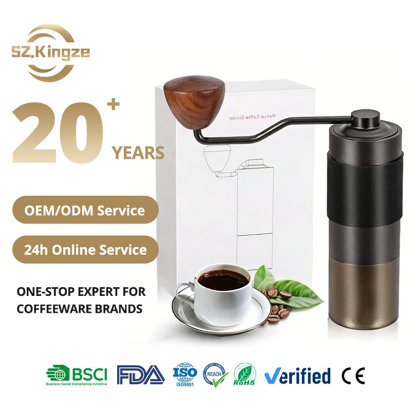Kingze Verified Suppliers CNC Stainless Steel 420 Burr Grinder Machine Portable Outdoor Handheld Mini Manual Coffee Grinder