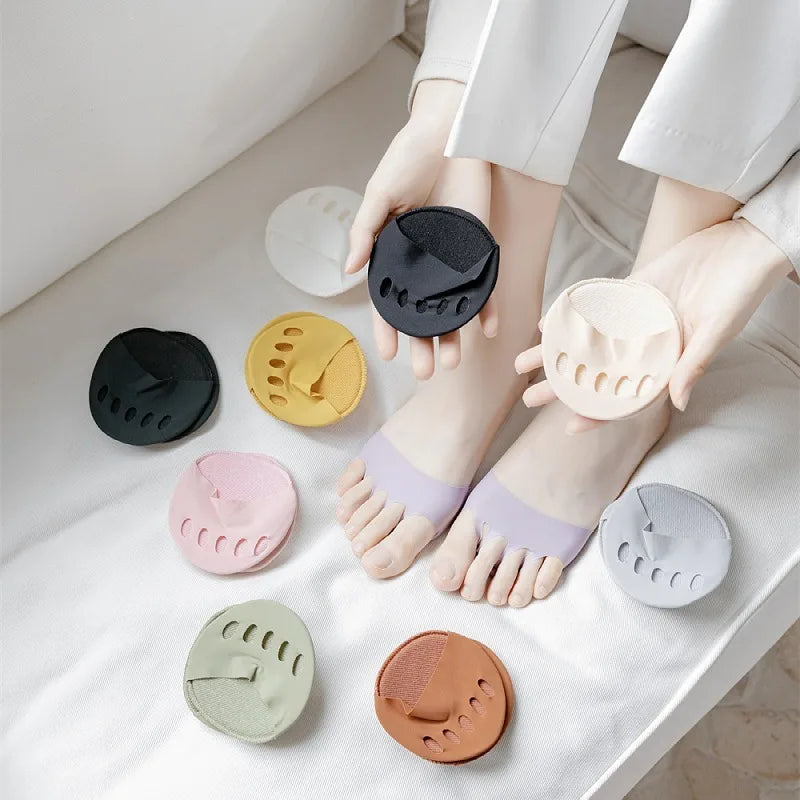 Summer Thin Ice Silk Half-length Half-length Five-finger Sock Cotton Female Invisible Front Foot Sock Split-toe High-heel Sock
