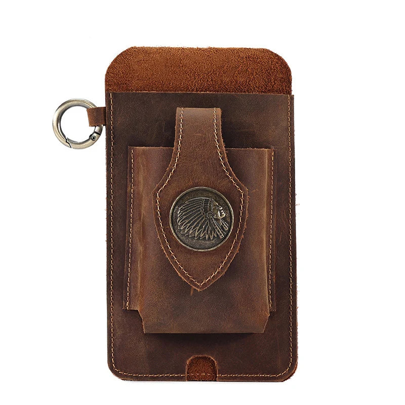 Crazy Horse Leather Phone Holster for Men Belt Loop Multitool Key Holder Waist Bag with Phone Holsters