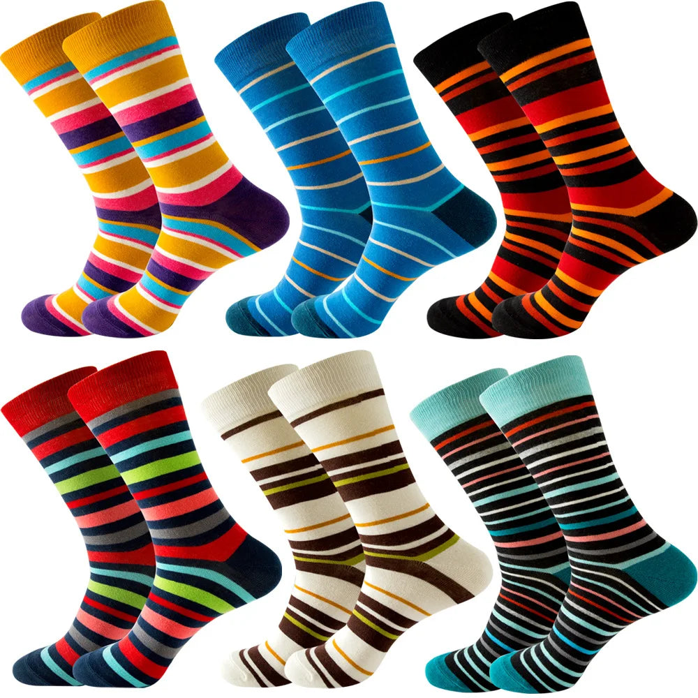 Wholesale Cotton Men's Casual Striped Socks Unisex Autumn Compression Design Hand-Sewn With Free Size for Autumn Season