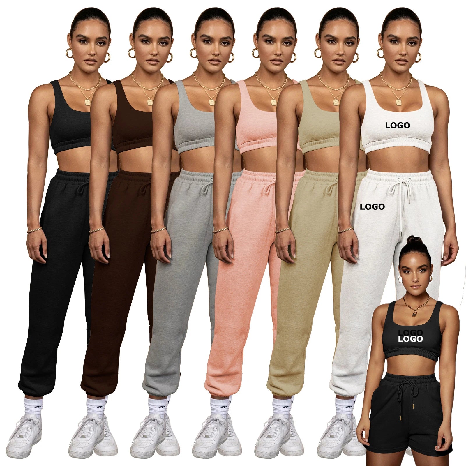 Women 2 Pc Short Set Women Clothing Add logo Summer Biker Jogger Two Piece Set Short Pant Women's Set
