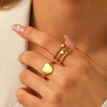 Wholesale 18k Gold Plated Stainless Steel Rings Open Rings Heart Shaped Rings for Women