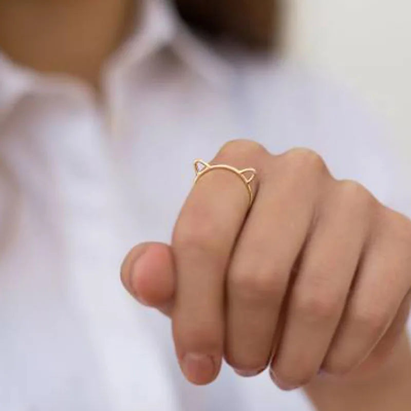 Joolim High End 18K Gold Plated Dainty Lines Bear Ears Stainless Steel Rings for Women Fashion Jewelry