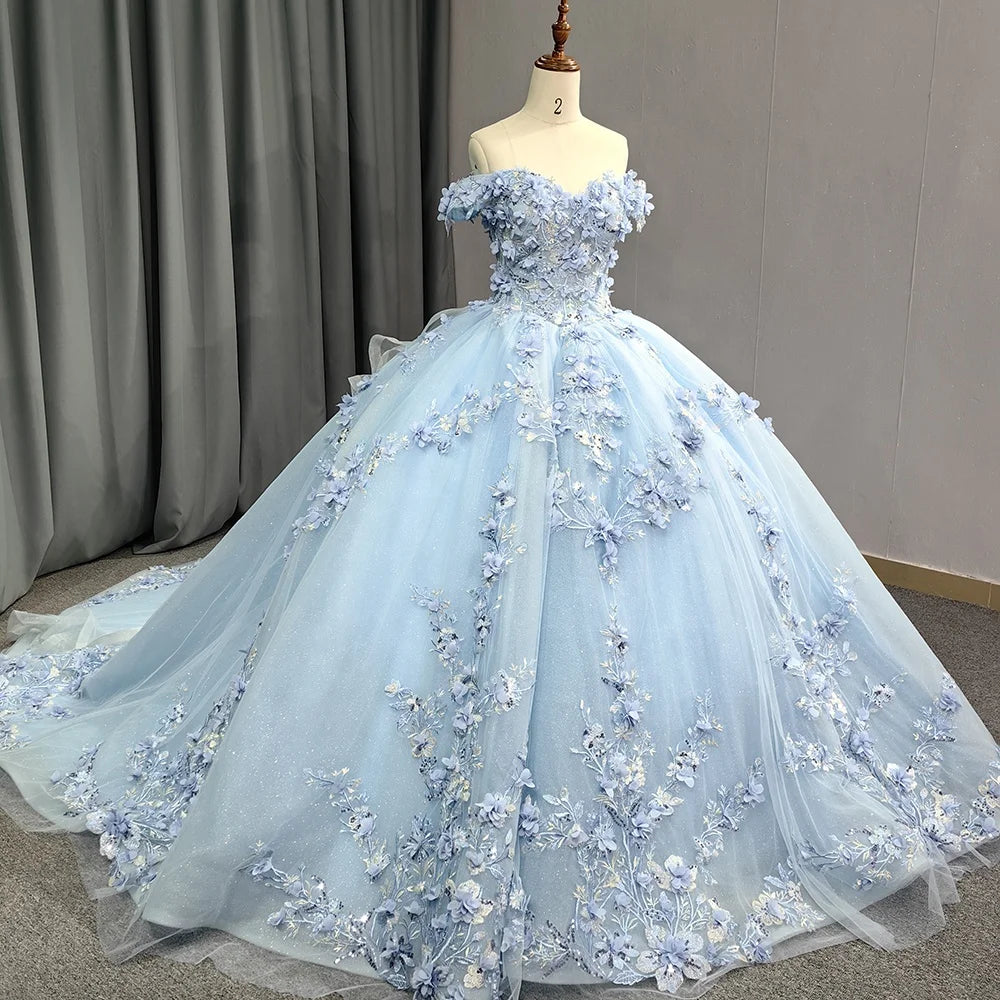 Jancember 5834 Sweet Baby Blue Appliqued Flower Ball Gown Formal Evening Quinceanera Dresses