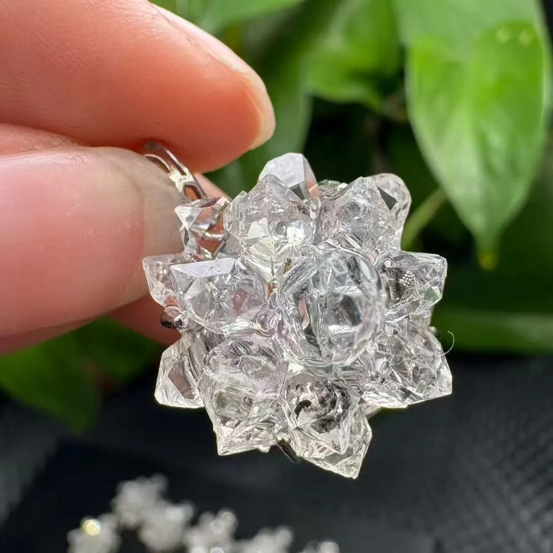 Handmade 925 Sterling Silver Natural Herkimer Flower Cluster Charm Pendant
