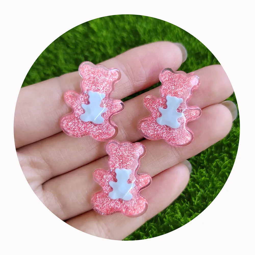Resin Glitter Gummy Bear Flatback Planar Animal Figurines for Drop Earrings Hair Pin Making Accessories