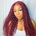 99J Burgundy Curly Hair Lace Closure Wig Customized Colored Jerry Curl Long Red Human Hair Wig Straight Middle Part Raw Material