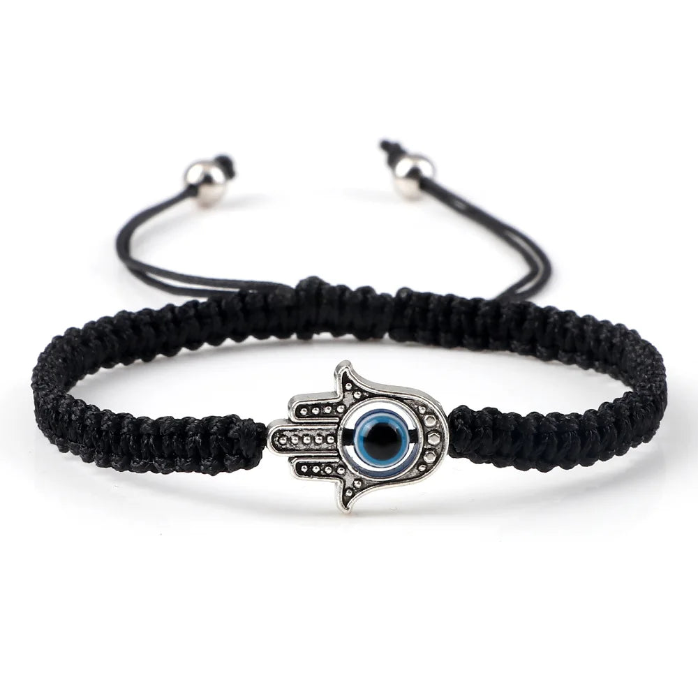 LC20231214 Wholesale Fashion Handmade Macrame Woven Braided Rope String Evil Eye Hamsa Hand Charm for Gift Mainly Alloy