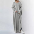 New Spring Simple Urban Casual Muslim Dress Women Knitted Long Sleeve V-Neck Large Swing Dress Origin Source Islamic Clothing
