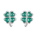 Factory 925 Sterling Silver Four-Leaf Clover Stud Earrings for Women Hypoallergenic Green Enamel Ear Studs Fine Jewelry SCE1346