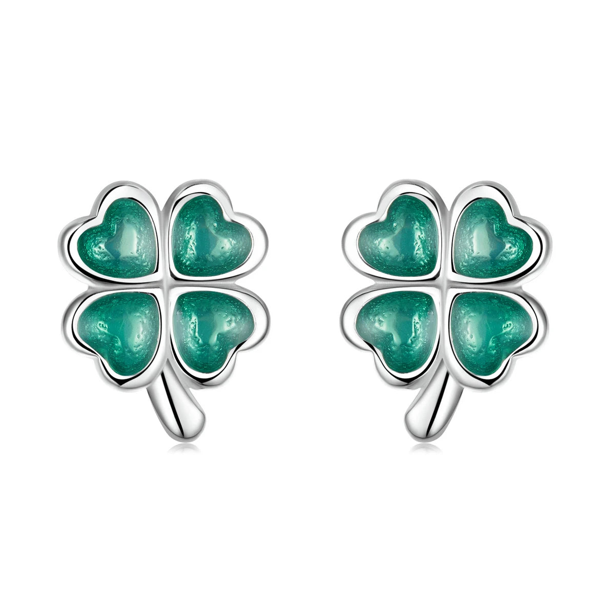 Factory 925 Sterling Silver Four-Leaf Clover Stud Earrings for Women Hypoallergenic Green Enamel Ear Studs Fine Jewelry SCE1346