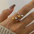 New Trendy Ladies 18K Gold Stainless Steel Ring Gold and Silver Color Matching Personalized Double Layer Adjustable Rings