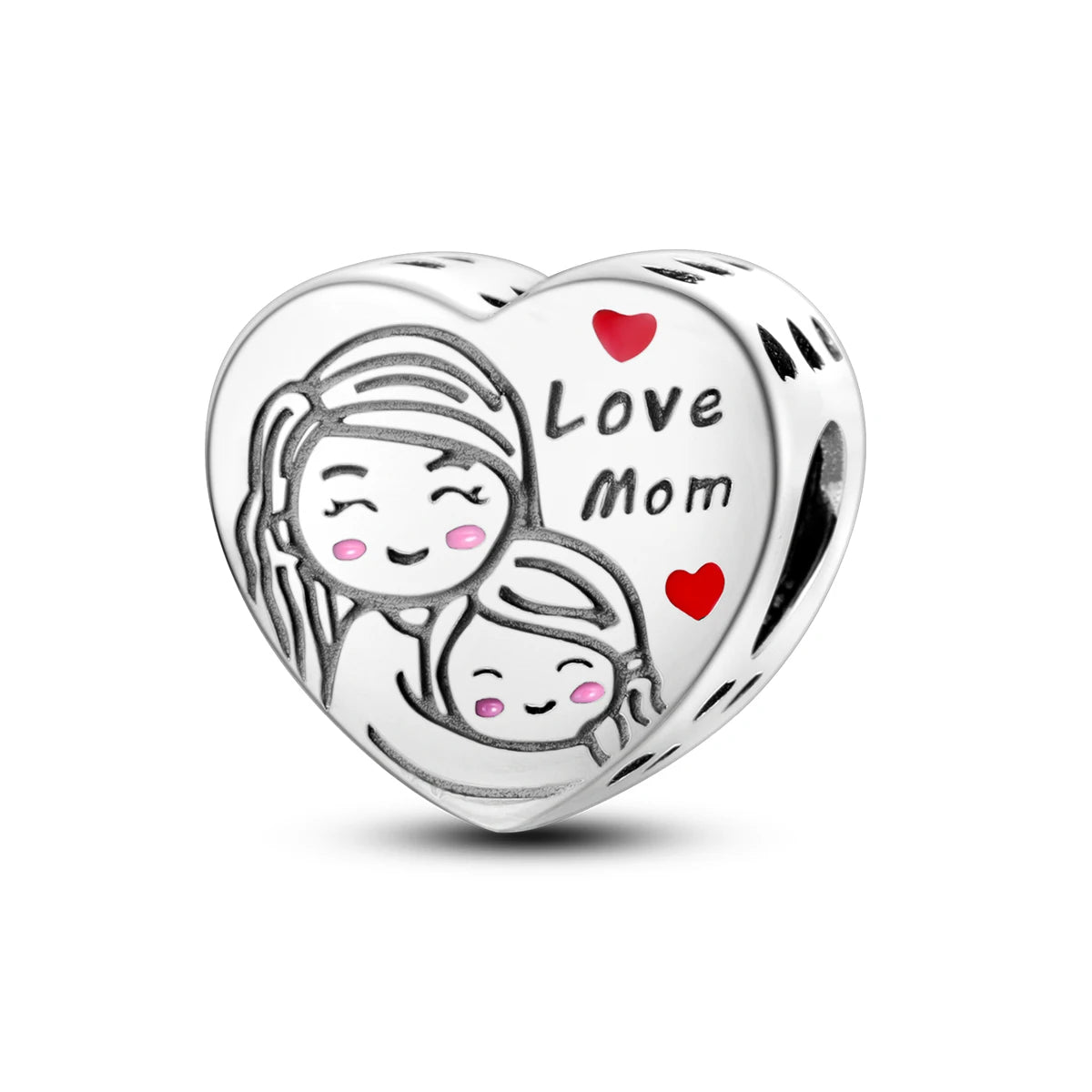Silver Fashion Mother-Daughter Bond Bead Charms With Zircon Jewelry Fit Bracelet for Gifts for Mother's Day
