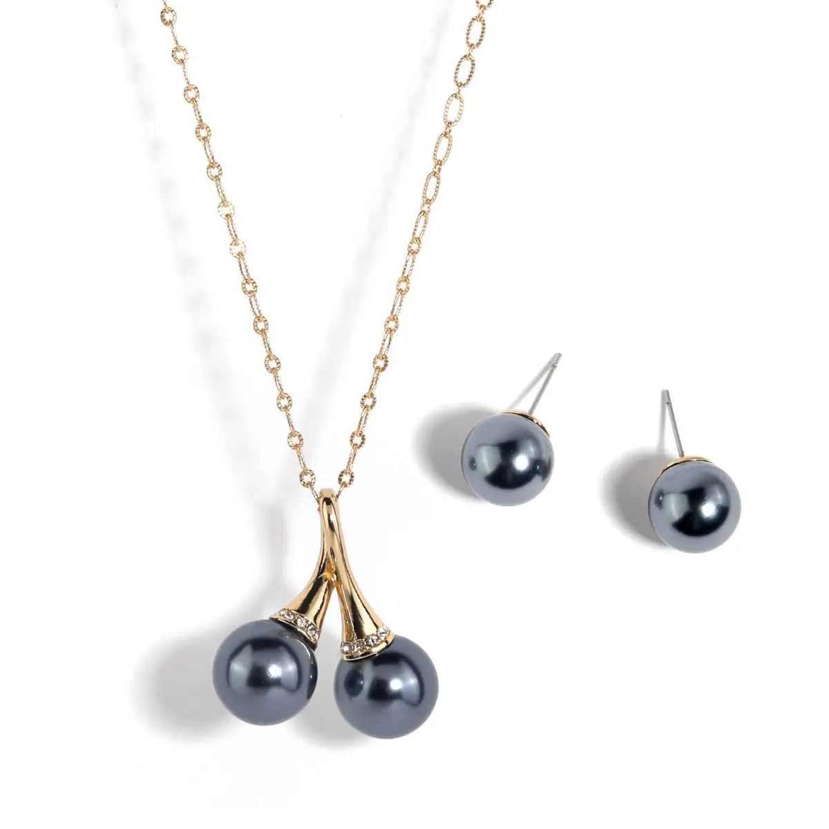 Hot Sale Hawaiian Gold Plated Jewelry Set Wholesale Fashion and Elegance Double Black Pearl Pendant Necklace Set
