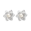 Hot Selling 925 Sterling Silver Lotus Shell Pearl Flower Rhodium Plated Women's Earrings Jewelry