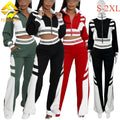 Winter Women's New Tracksuit Turn Down Neck Zipper Top Two Piece Patchwork Trousers Suit Women Color Block Jogging Suit