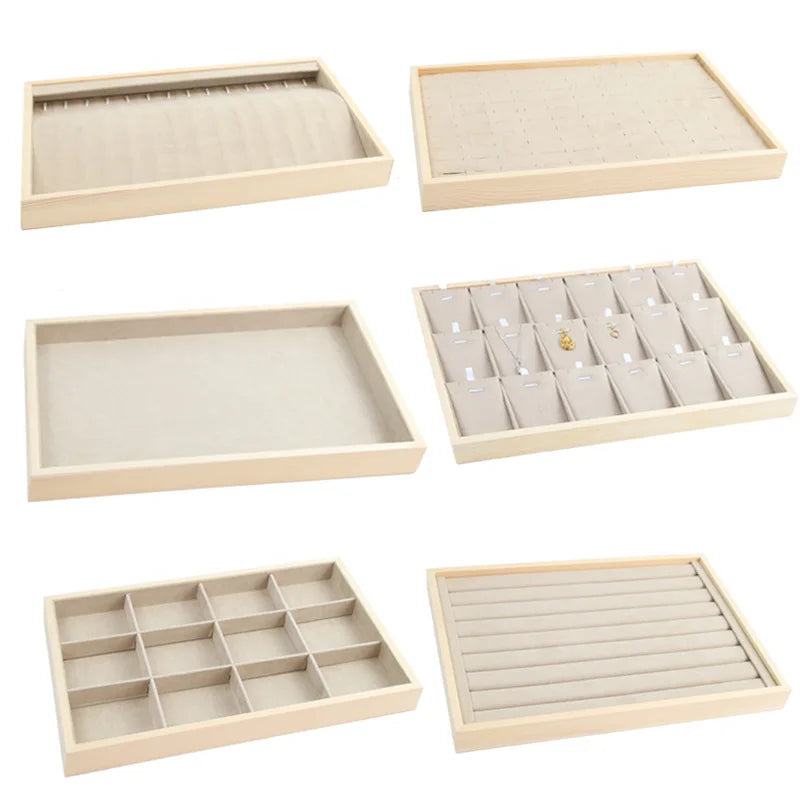 New Design Wooden Jewelry Tray Velvet Tray for Jewelry Display Storage Necklace Pendant Bangle Holder