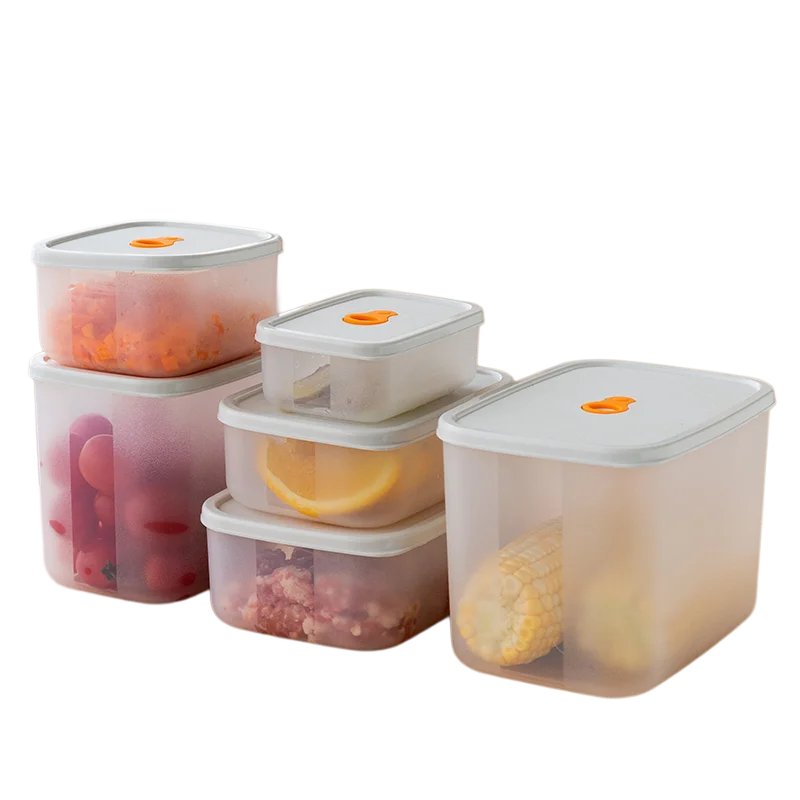 Kitchen BPA-free Microwavable Stackable 6 Pcs Crisper Set Airtight Box Plastic Meal Prep Food Storage Container Fridge Organizer