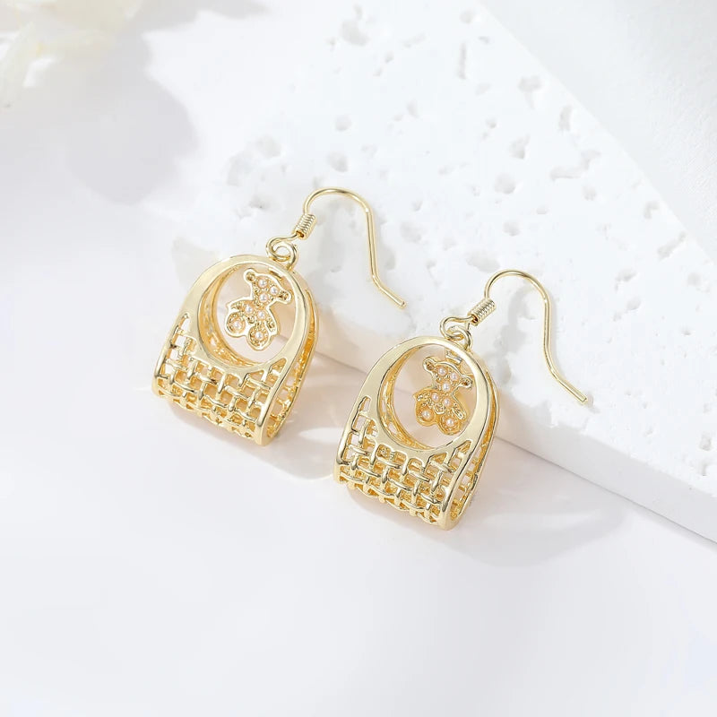 Statement 14K Gold Plated Bear Cradle Pearl Jewellery Drop Earrings Women 2024