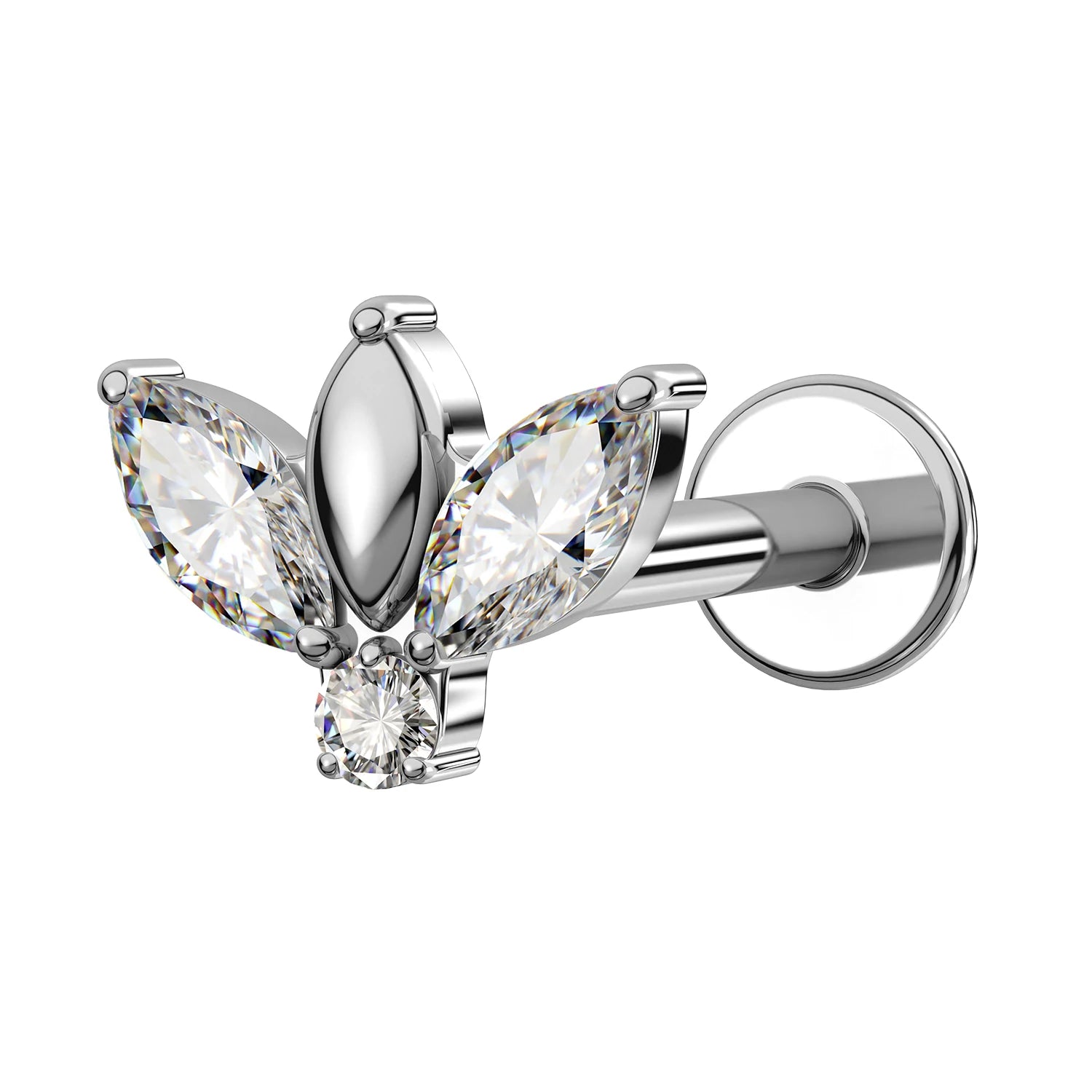 TOPOSH 16G Threadless Push Pin Labret Stud CZ Butterfly Cartilage Earring for Helix Tragus Conch
