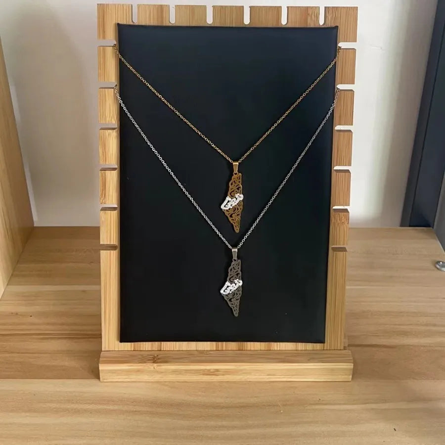 2025 Fashion Arabic Rhinestone Words Palestine Map Necklace Palestine Necklace 18K Gold Stainless Steel Necklace Jewelry