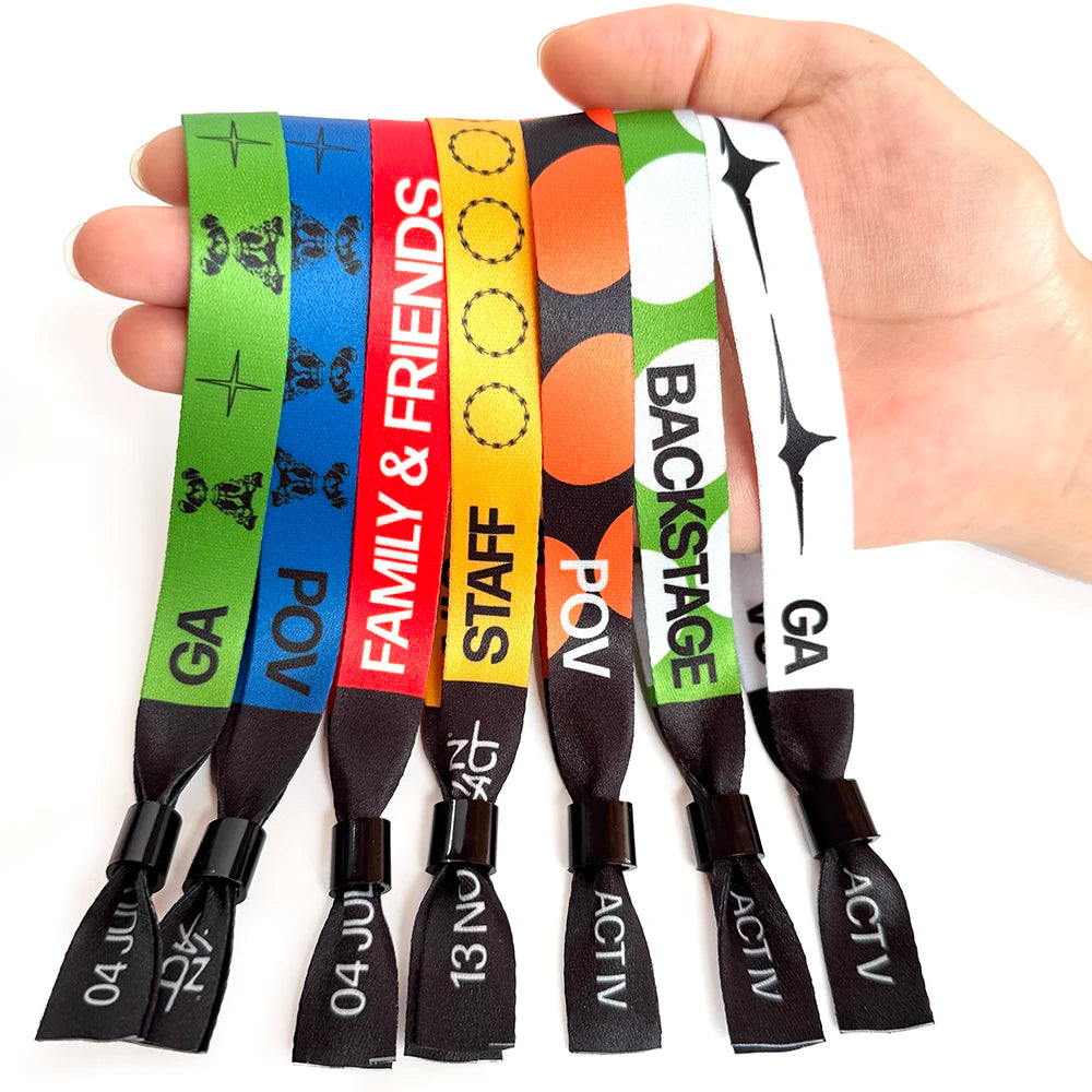 Eco Friendly RPET Adjustable Plastic Clip Event Party Bracelet Custom Festival Soft Fabric Woven Wristbands Bracelet