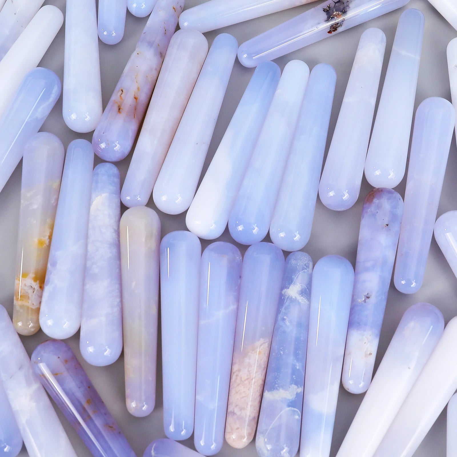 Natural Blue Chalcedony Traditional Religious Massage Stick Gemstone Wand Crystal Healing Stone Eye Gua Sha Roller Face