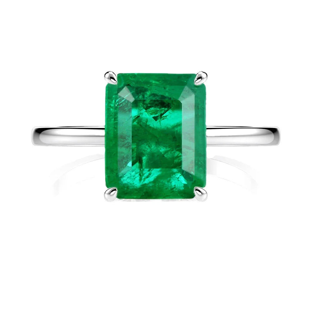 Vintage Design Simple Green Emerald 925 Sterling Silver Ring Trend Jewelry 2023