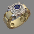 Huitan Watchband Gold Rings Men White Royal Blue Advanced Zircon Watch Dial Official Fashion Tops Blue Ring Gold Men