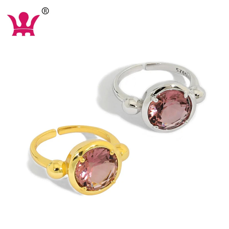 Simple and Matching Temperament Micro-inlaid Synthetic Tourmaline S925 Sterling Silver Open Ring for Women
