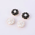 JFRB055 Rose Blackl/White Enamel Button Cover Accessories No Sew Detachable Pearl Flower Clip Over Button Jewel for Shirts Dress