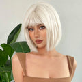 Factory Outlet Platinum Blonde Short Bob Wigs with Bangs Synthetic Straight Natural Hair Wigs for Women