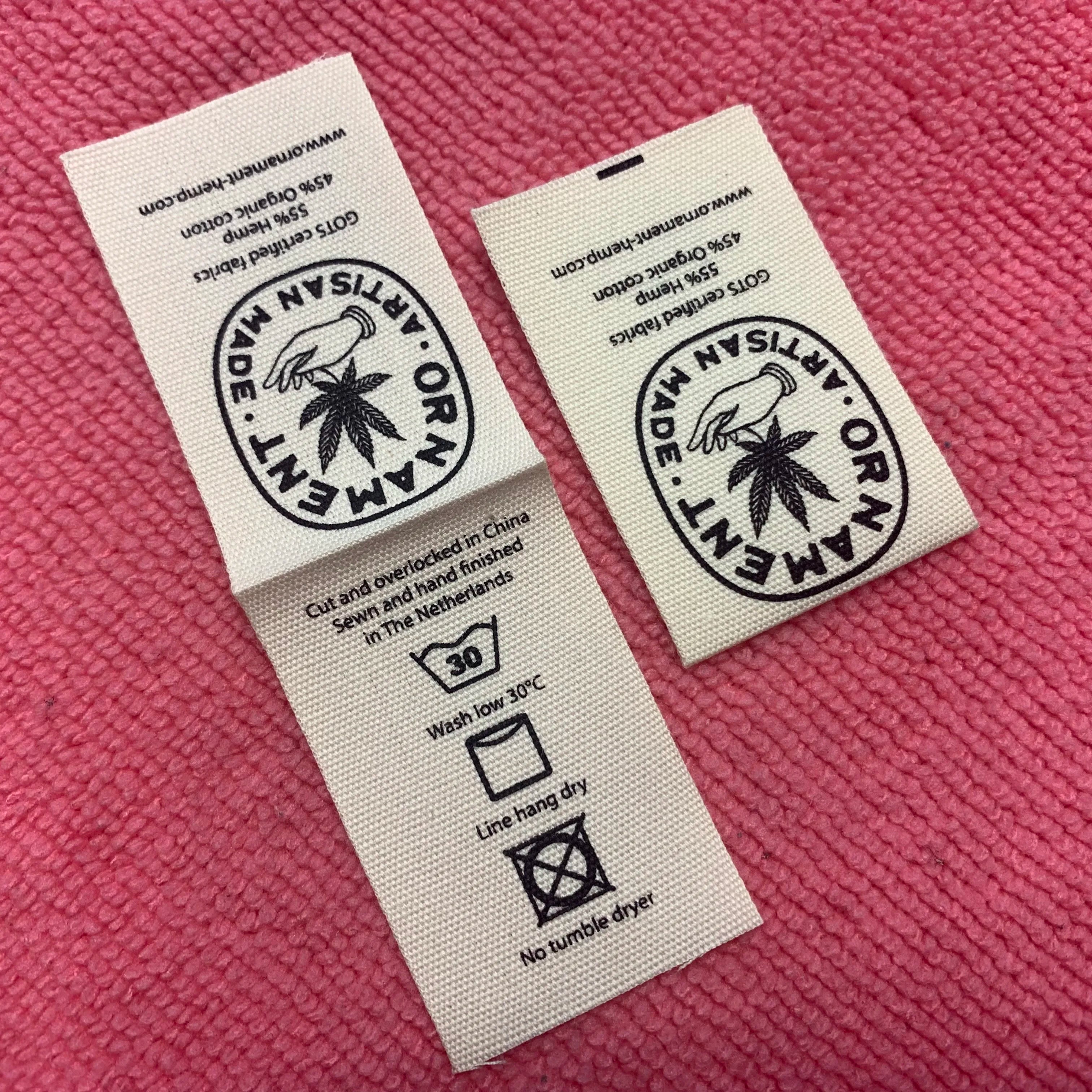 Matte Surface Natural Color Folded Organic Cotton Care Labelsilk Screen Printing T-shirt Cotton Collar Tag