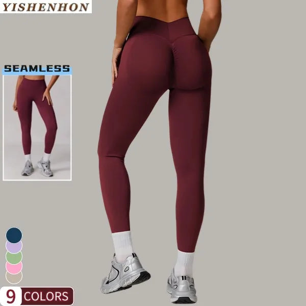 YISHENHON Women's High Waist Butt Lift Scrunch Fitness Sport Pants New Arrival Custom Logo Gym Seamless Yoga Legging