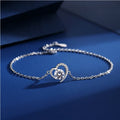 Dainty 925 Sterling Silver Fashion Chain Cute Lovely Crystal Heart Charm Bracelet Best Gift for Girls and Women