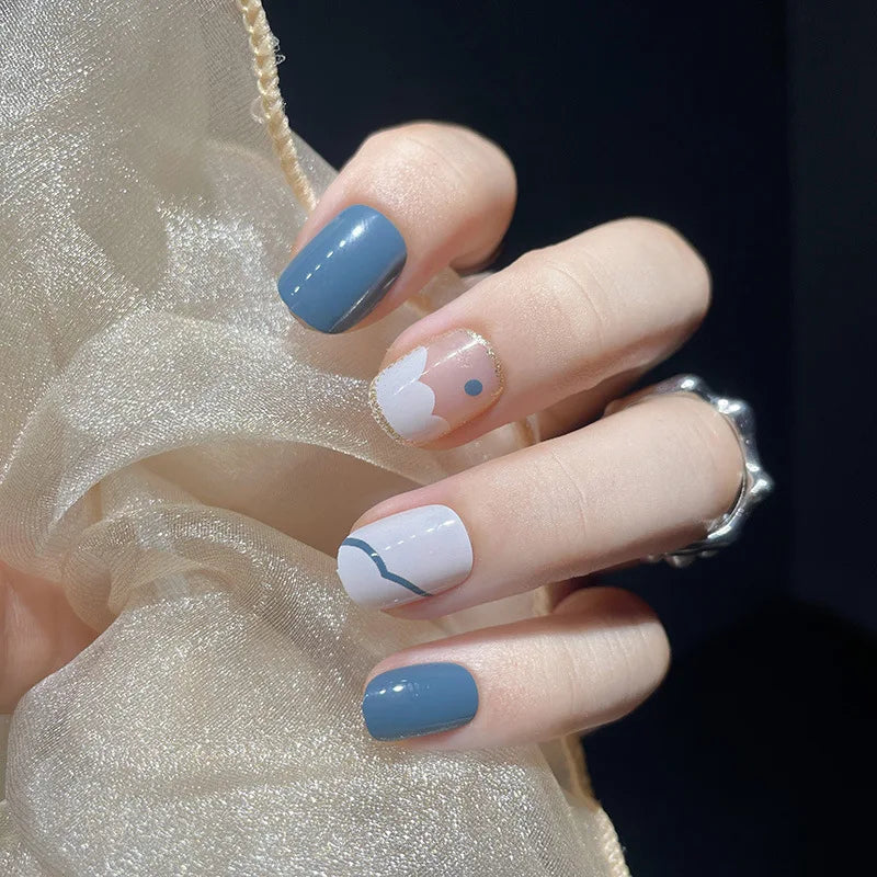 Temooi Wholesale 24Pcs ABS French Design Simple Press on Nails Short Square & Round Glitter with Nail Glue Packaged Perfectly