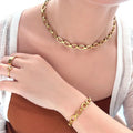 YF6223 Stainless Steel Waterproof Jewelry Set 18k Gold Plated Geometric Cross Necklace Versatile Bracelet