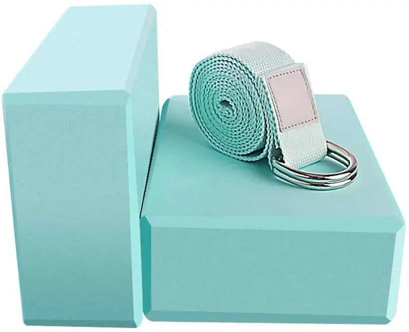 Purple Grey Meditation Yoga Bricks Soft High Density 3 PCS 2 Pack EVA Foam Yoga Block and 8FT Yoga Strap Set 9*6*4 Inches