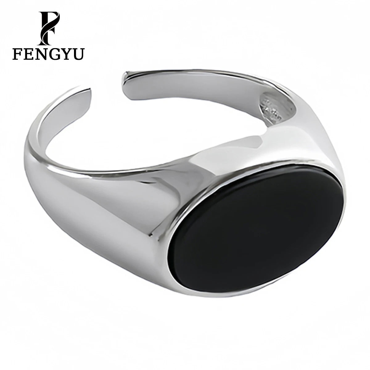 Vintage Oval Black Onyx Ring Women 925 Sterling Silver Geometric Adjustable Gemstone Rings Custom Fine Jewelry