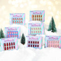 BTArtbox Custom Short Oval Fake Stick Nails Press on With Glue Wholesale Private Label Soft Gel Christmas Red Press on Nails Set