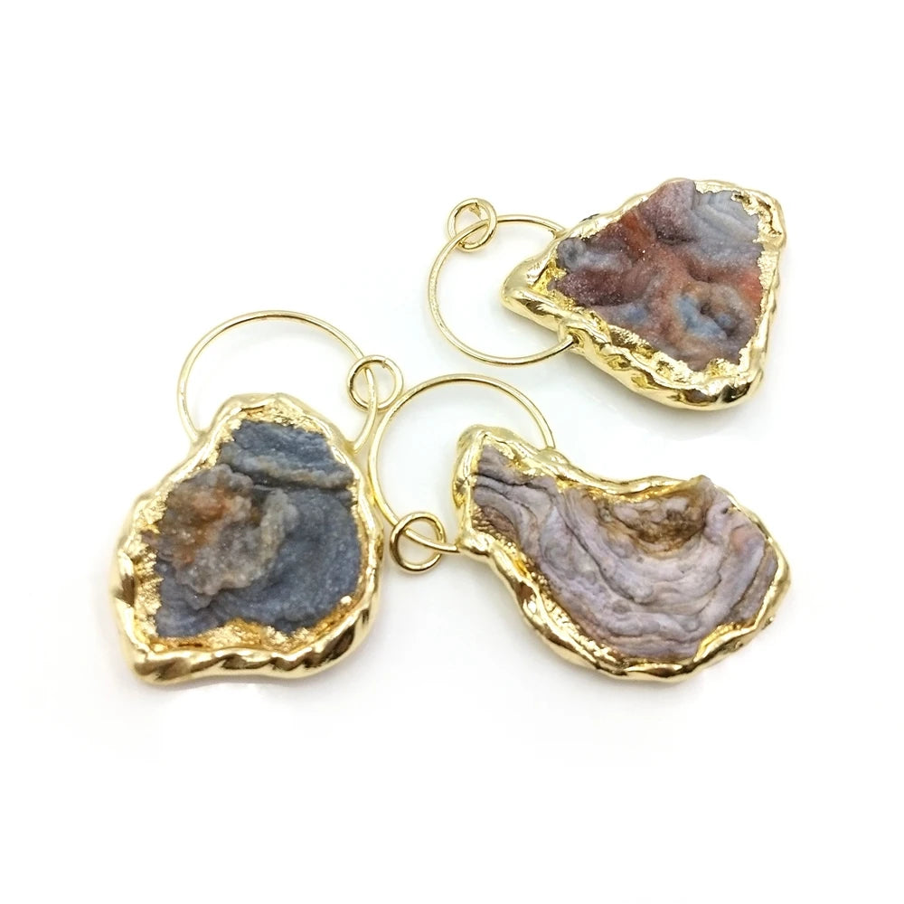 Natural Raw Aura Galaxy Chalcedony Agate Pendant Angel Raw Geode Statement Genuine Crystal Pendant Spirit Quartz Pendant
