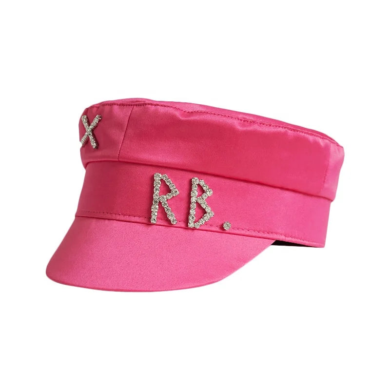 OUDINA Fashionable Hot Sale Custom Adjustable Bright Diamond Silk Satin Beret Hats for Women
