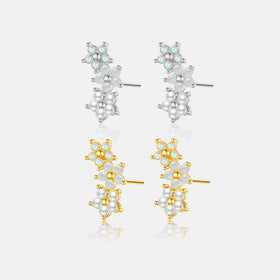 FUAMAY 925 Sterling Silver Three Stone Flower Earrings 18K Gold Plated Moonstone Opal Pearl Flower Stud Earrings