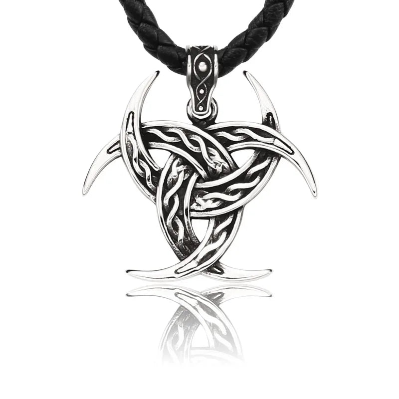 SS8-183P Vikings Pendant Triple Horn of Odin Valknut Necklace Stainless Steel Chain Necklace Norse Viking Jewelry
