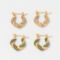 Hot Trendy New18k Pvd Gold Plated Tarnish Free Luxury Clear White Green Enamel Zircon Small Twisted Stainless Steel Hoop Earring