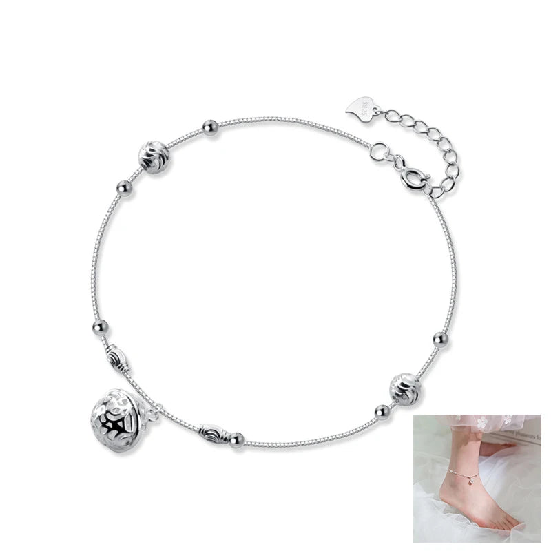 WMS1687 Sterling Silver 925 Anklets Hollow Palace Bell Elegant Charm Anklets Fashion Trendy Women Anklets