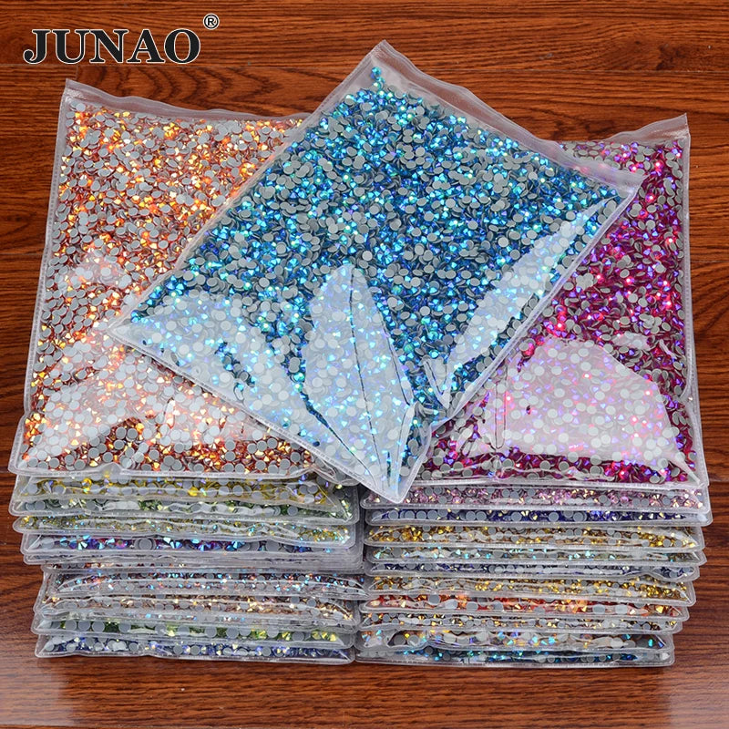 JUNAO Wholesale SS3-SS30 Bulk Package Round Glass Crystal Strass Flatback Hotfix Rhinestones for Garment Decoration