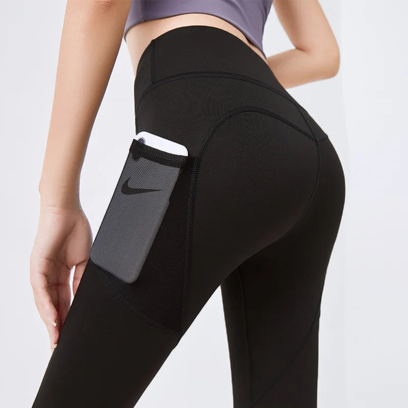 Women's High Waisted Full Length Yoga Leggings Fitness Workout Set with Pockets Polyester/Nylon Plaid Seamless